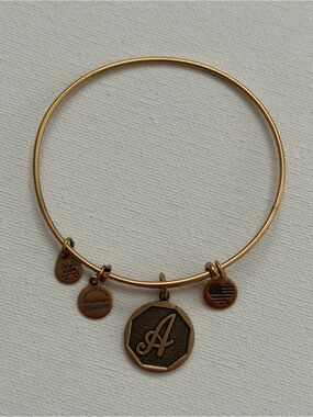 ALEX AND ANI Monogram 'A' Gold-Tone Charm Bangle Bracelet